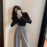 outfit inspo fall Casual Pants for Women 2024 Spring High Waist Draping Mop Slimming Pants Gray Loose Straight Wide Leg Suit Trousers