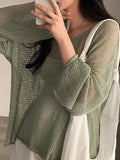 Stetnode Oversized Long Sleeve Crochet Knit Top