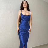 prom dresses 2024 Hot Girl Style Sexy Low-Cut Satin Split Strap Dress Slimming Backless Dress