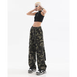 Stetnode back to school spring outfit Hilary Vintage Hip Hop Army Green Camouflage High Waist Cargo Pants