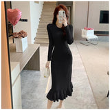 outfit inspo Autumn and Winter Fashionable Elegant Design Slim-Fit Knitted Inner Fishtail Dress Bottoming Long-Sleeved Sweater Dress for Women