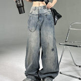 90s fashion American Retro Jeans Women's Summer New High Waist Loose Wide Leg Slimming Straight Mop Pants Ins