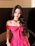 Stetnode Raspberry Plaid Ruffle Dress ~