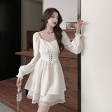 Stetnode detective vs suspect dress to impress Autumn New 2024 Retro Waist Slimming Korean Casual off-Neck Ruffled Dress