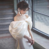 dress to impress divine being French Style Light Wedding Dress Bridal Elegant Satin off-Shoulder Bow Fishtail Mori Welcome Trailing Travel Dress