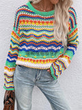 Stetnode Rainbow Stripe Crochet Knit Sweater