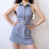 Stetnode 80s Retro Buckle Halter Dress ~