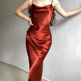 prom dresses 2024 Hot Girl Style Sexy Low-Cut Satin Split Strap Dress Slimming Backless Dress