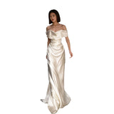 dress to impress divine being French-Style White off-Shoulder Light Wedding Dress Morning Gown Satin Bridal Wedding Welcome Yarn Banquet Evening Gown