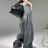 90s fashion American Retro Jeans Women's Summer New High Waist Loose Wide Leg Slimming Straight Mop Pants Ins