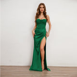 prom dresses Long Dress Solid Color Fishbone Sling Front Slit Backless Lace-up Dress