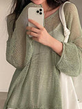 Stetnode Oversized Long Sleeve Crochet Knit Top