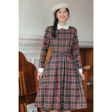 outfit inspo fall Fall 2024 New British Retro Doll Collar Plaid Retro Midi Dress Dress Contrast Color Age-Reducing Sweet Dress