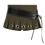 concert outfit ideas Design Style Sexy Mini Skirt Lace-up Leather Big Belt Street Punk Hot Girl New Pleated Skirt