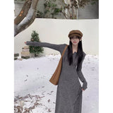 outfit inspo Snowflake Cotton Pit Strip Autumn and Winter New Waist Slimming Bottoming Skirt French Knitted A- line Dress for Women Dress