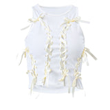 concert outfit ideas Spring Fashion round Neck Hollow-out Cross Lace-up Bow Short Sleeveless Vest