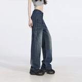 90s fashion Retro Meiye Hot Girl Wide-Leg Jeans Women's Multi-Pocket High Waist Slimming Straight Jeans