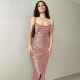 prom dresses 2024 Hot Girl Style Sexy Low-Cut Satin Split Strap Dress Slimming Backless Dress