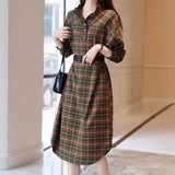 outfit inspo fall Spring and Autumn 2024 New Stand Collar Simple Plaid Dress Women's High-Grade Temperament Commuter Waist-Tight Shirt Dress