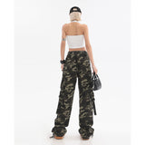 Stetnode back to school spring outfit Hilary Vintage Hip Hop Army Green Camouflage High Waist Cargo Pants