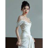 detective vs suspect dress to impress off-Shoulder Light Wedding Dress Simple Travel Shooting White 2024 New Bridal Korean Super Fairy Welcome Yarn Dress