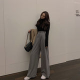 outfit inspo fall Casual Pants for Women 2024 Spring High Waist Draping Mop Slimming Pants Gray Loose Straight Wide Leg Suit Trousers