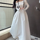 cybergoth dress to impress White off-Shoulder Long Sleeve Dress for Women Spring and Autumn New off-Shoulder Waist Slimming A- line Long Dress Ins