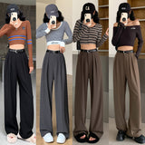 outfit inspo fall Spring 2024 Gray Casual Suit Casual Pants Wide-Leg Pants Gray Straight Lengthened Mop Pants Women's Trousers