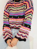 Stetnode Rainbow Stripe Crochet Knit Sweater