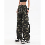 Stetnode back to school spring outfit Hilary Vintage Hip Hop Army Green Camouflage High Waist Cargo Pants