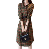 outfit inspo fall Spring and Autumn 2024 New Stand Collar Simple Plaid Dress Women's High-Grade Temperament Commuter Waist-Tight Shirt Dress