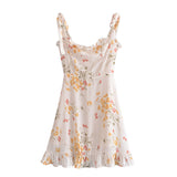 homecoming dresses Om7118 Pastoral Style Fresh Floral Print Slim-Fit Wooden Ear Lace-up Dress Summer Women's Clothing