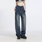 90s fashion Retro Meiye Hot Girl Wide-Leg Jeans Women's Multi-Pocket High Waist Slimming Straight Jeans