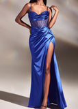 prom dresses Hot-Selling Solid Color Sling Hollow-out Back Lace-up Fishbone Waist Slit Pleated Dress