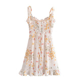 homecoming dresses Om7118 Pastoral Style Fresh Floral Print Slim-Fit Wooden Ear Lace-up Dress Summer Women's Clothing