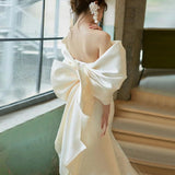 dress to impress divine being French Style Light Wedding Dress Bridal Elegant Satin off-Shoulder Bow Fishtail Mori Welcome Trailing Travel Dress