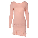 android vs cyberborg dress to impress Knitted Stretch Sexy round Neck Slim Pleated Long Sleeve Dress Female Pg2584