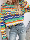 Stetnode Rainbow Stripe Crochet Knit Sweater