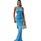 prom dresses Style Ins Women's Solid Color Halter Dress Sexy Backless Ribbon Split Temperament Dress Dress Dress