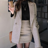 outfit 2024 New Autumn Two-Piece Plaid Woolen Suit Women's Korean-Style Fashionable Mid-Length Coat Hip Skirt Women