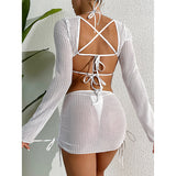 concert outfit ideas 2024 New Lace-up Bikini Three-Piece Swimsuit Women's High-Grade Mesh Blouse Beach Swimsuit