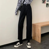 Stetnode American high street vibe style design strappy flared black straight jeans women's floor-length pants trendy