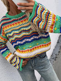 Stetnode Rainbow Stripe Crochet Knit Sweater