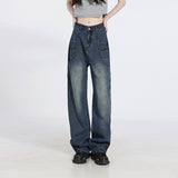 90s fashion Retro Meiye Hot Girl Wide-Leg Jeans Women's Multi-Pocket High Waist Slimming Straight Jeans