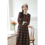 outfit inspo fall Fall 2024 New British Retro Doll Collar Plaid Retro Midi Dress Dress Contrast Color Age-Reducing Sweet Dress