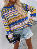 Stetnode Rainbow Stripe Crochet Knit Sweater