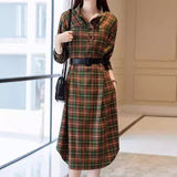 outfit inspo fall Spring and Autumn 2024 New Stand Collar Simple Plaid Dress Women's High-Grade Temperament Commuter Waist-Tight Shirt Dress