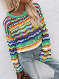 Stetnode Rainbow Stripe Crochet Knit Sweater