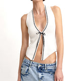 country concert outfit 2024 Summer New Fashion Sexy White Knitted Lace-up Vest Sweet and Spicy Hollow Top