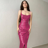 prom dresses 2024 Hot Girl Style Sexy Low-Cut Satin Split Strap Dress Slimming Backless Dress